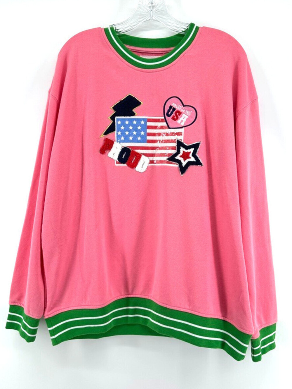 Simply Southern Sweatshirt Sequins Embroidered USA Pink Large - Picture 2 of 7